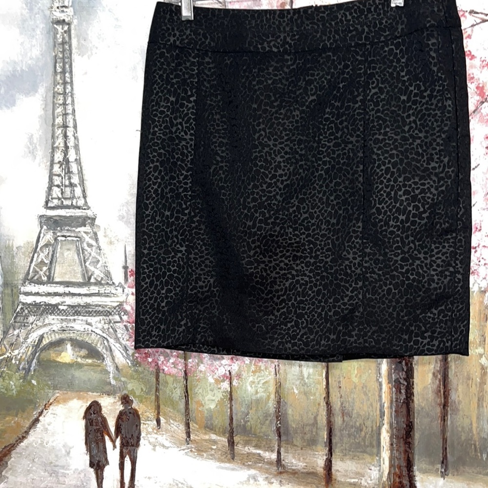 Cynthia Rowley Pencil Skirt Solid Black Textured Animal Print Sz 12 EUC